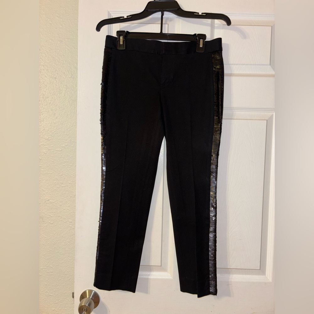 Banana Republic Black Ankle Cropped Pants with Sleek Sequins Design Size Petite4